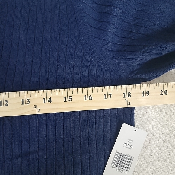 Kim Rogers Navy Blue Cable Knit Sweater V-neck, Long Sleeves 100% Cotton Size M - Picture 6 of 9